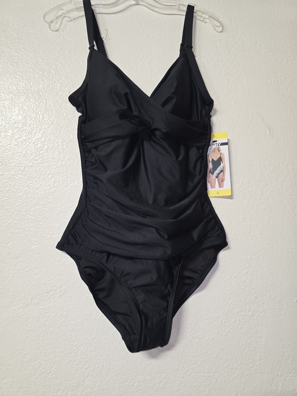 DKNY Black Twist-Front Bodysuit with Adjustable Straps